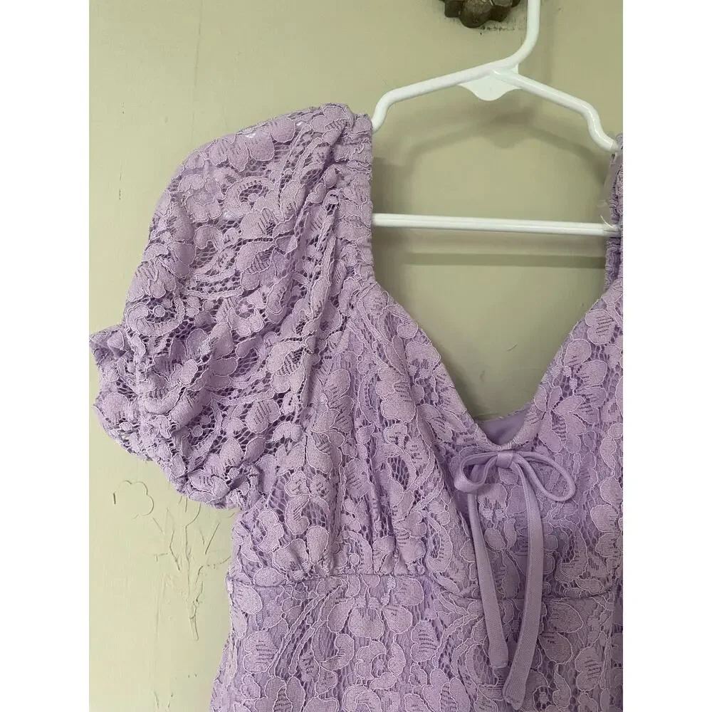 Rare Editions Lilac All Over Lace Romper with Ruched Bodice Milkmaid Coquette 8